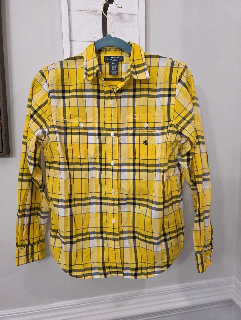 Yellow Plaid Buttondown Petite Medium Lauren Ralph Lauren